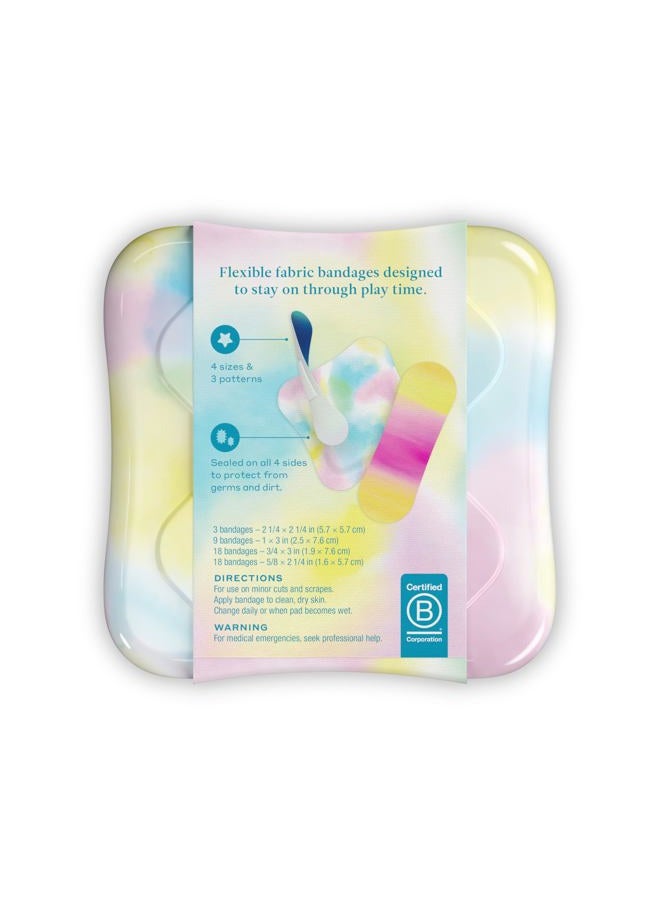 Welly Bandages | Adhesive Flexible Fabric Bravery Badges | Assorted Shapes for Minor Cuts, Scrapes, and Wounds | Colorful and Fun First Aid Tin | Colorwash Tie Dye Patterns - 48 Count - Image 2