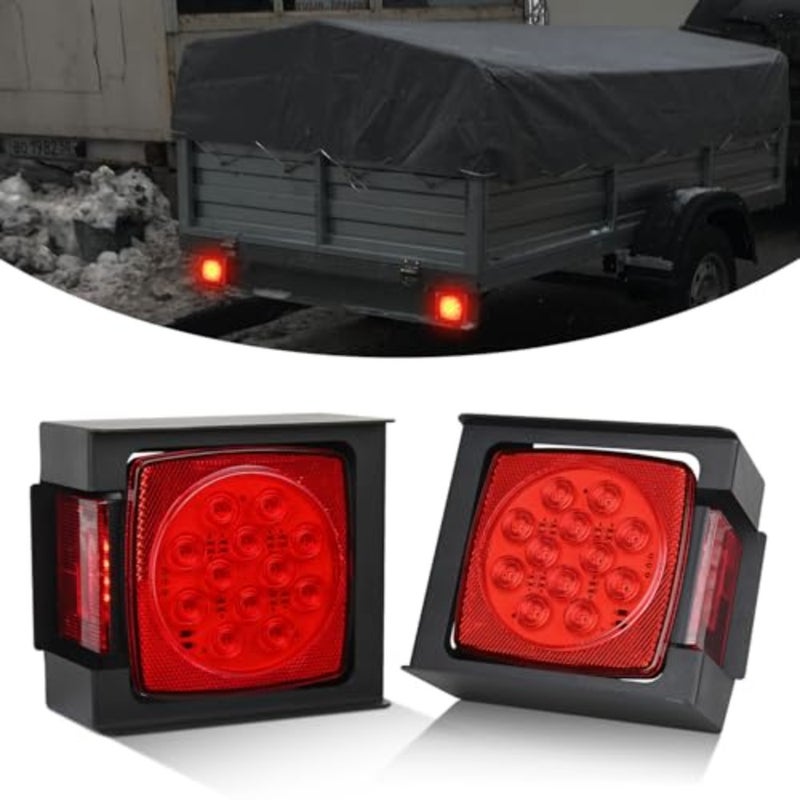 2PCS Square LED Kit with Halo Glow Submersible LED Stop Turn Tail Side Marker Clearance License Light for 12V Trailer Boat Camper RV Trucks Snowmobile Submersible stop turn tail, side marker, clearance and license lights for 12V trailer boat RV Camper Truck Snowmobile
