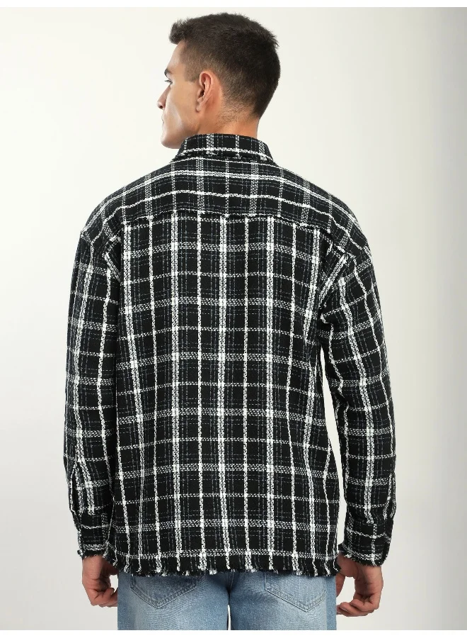 بيونغ قميص كاروهات أسود متين