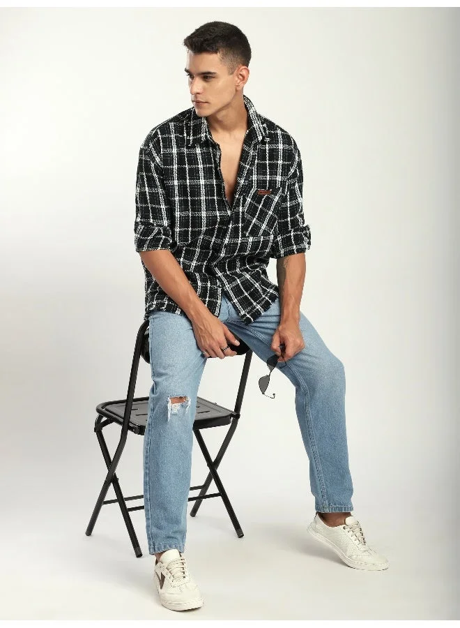 بيونغ قميص كاروهات أسود متين