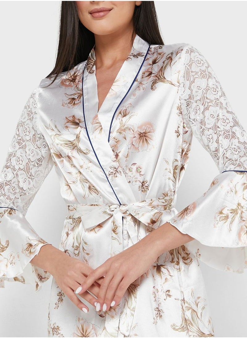 Printed Lace Detail Robe - Image 3