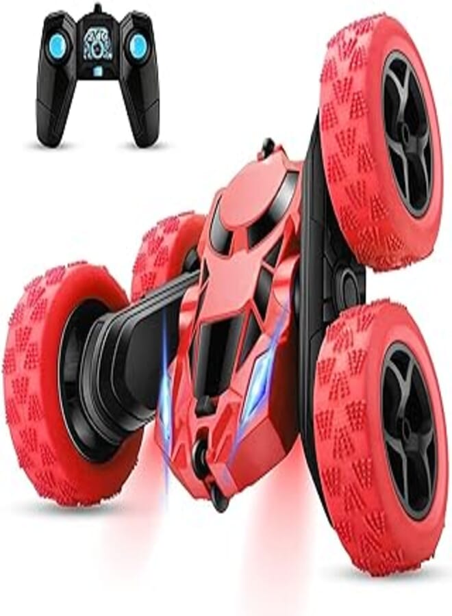 S2C Remote Control Car, RC Cars Stunt Car Toy, 4WD 2.4Ghz Double Sided 360° Rotating RC Car with Headlights, Kids Xmas Toy Cars for Boys/Girls (Red)