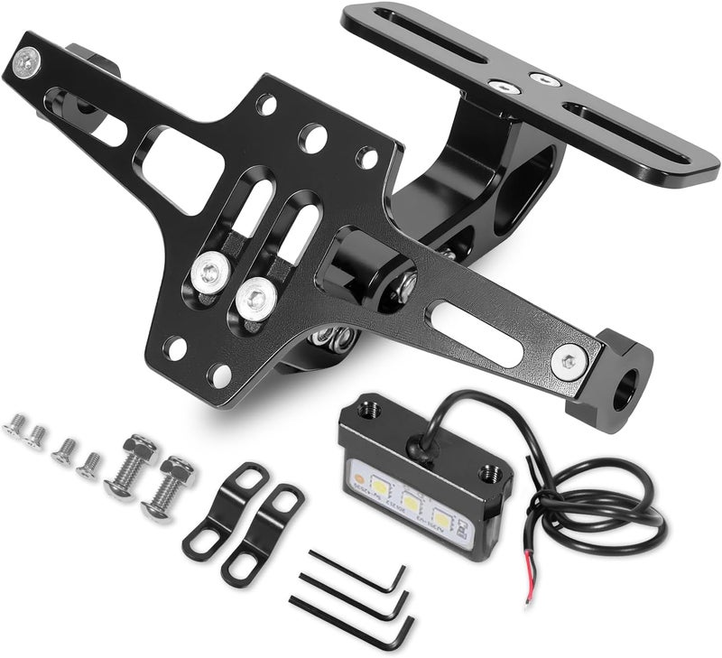 MDPROMCP Motorcycle License Plate Bracket Fender Eliminator With LED Light, CNC Aluminum Universal Motorcycle License Plate Holder Mount (Black) - Image 1