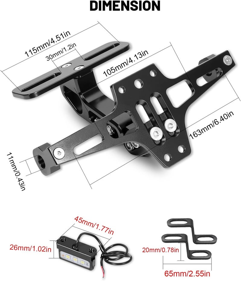MDPROMCP Motorcycle License Plate Bracket Fender Eliminator With LED Light, CNC Aluminum Universal Motorcycle License Plate Holder Mount (Black) - Image 2