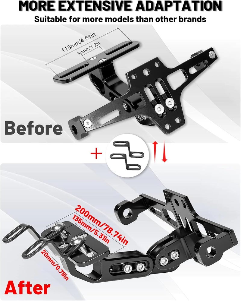 MDPROMCP Motorcycle License Plate Bracket Fender Eliminator With LED Light, CNC Aluminum Universal Motorcycle License Plate Holder Mount (Black) - Image 5