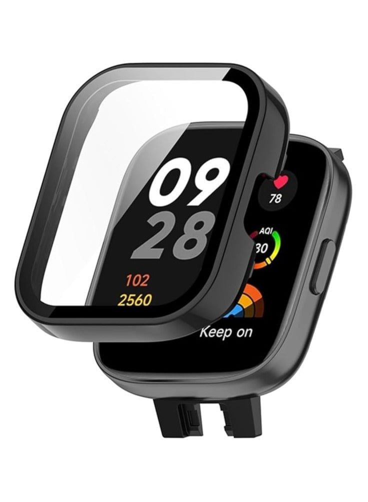 غطاء حماية كامل لجهاز الكمبيوتر مع واقي شاشة من الزجاج المقوى متوافق مع Redmi Watch 3 Lite، ملحقات ساعة ناعمة ومتينة. أسود - Image 1