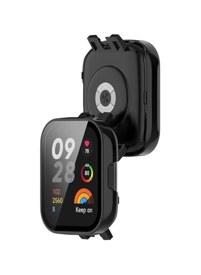 غطاء حماية كامل لجهاز الكمبيوتر مع واقي شاشة من الزجاج المقوى متوافق مع Redmi Watch 3 Lite، ملحقات ساعة ناعمة ومتينة. أسود - Image 2