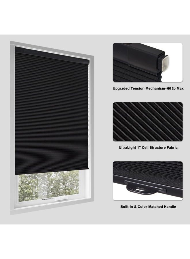 Tonature No Drill Cellular Shades for Indoor Windows, Thermal Insulating & Noise Reducing Honeycomb Blinds, Free Stop Cordless Blackout Shades, Black, 22" W x 64" H - Image 2