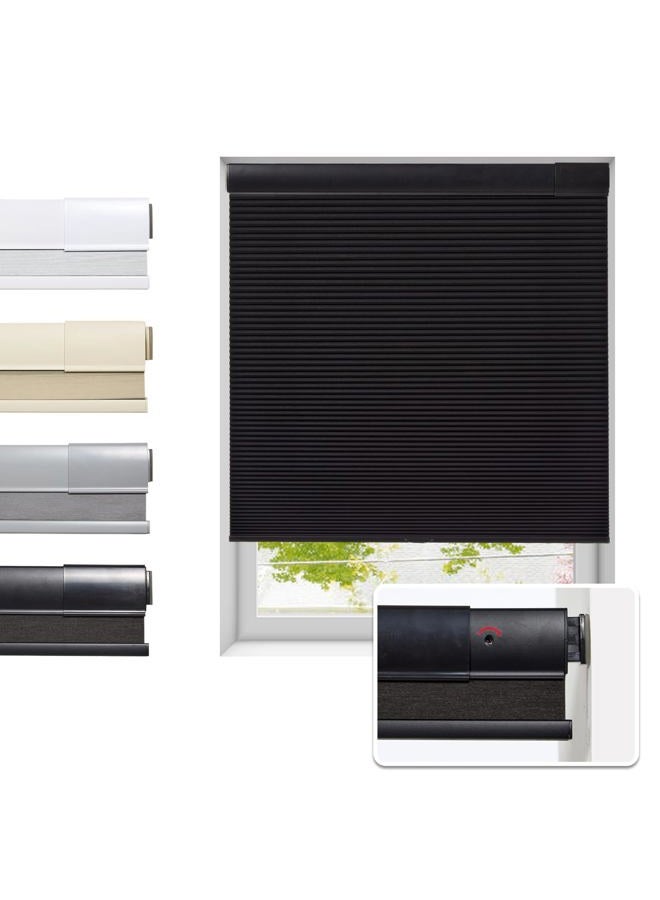 Tonature No Drill Cellular Shades for Indoor Windows, Thermal Insulating & Noise Reducing Honeycomb Blinds, Free Stop Cordless Blackout Shades, Black, 22" W x 64" H - Image 1