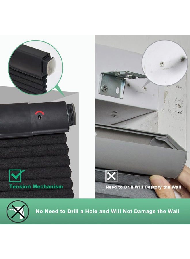 Tonature No Drill Cellular Shades for Indoor Windows, Thermal Insulating & Noise Reducing Honeycomb Blinds, Free Stop Cordless Blackout Shades, Black, 22" W x 64" H - Image 3