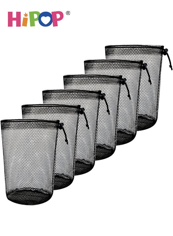 HIPOP 6 Pieces Mesh Bags with Drawstring, Black Nylon Mesh Bag, Small Travel Mesh Storage Bag, Drawstring Bag for Tennis Travel Toys, Cosmetics - Image 1