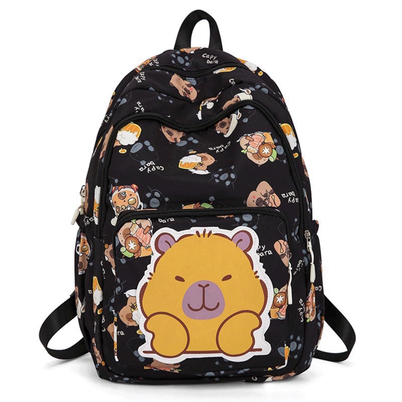 LOTUSTAR Capybara Backpack Nylon Smile Capibara Bag Kawaii Capivara Cute Kapibara Bag Capy Bara Cappy Barra Daypack Black - Image 2