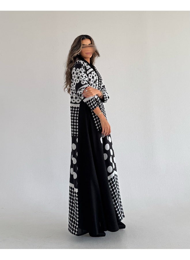 آية MW1548 عباية منقط اسود وابيض - Image 5