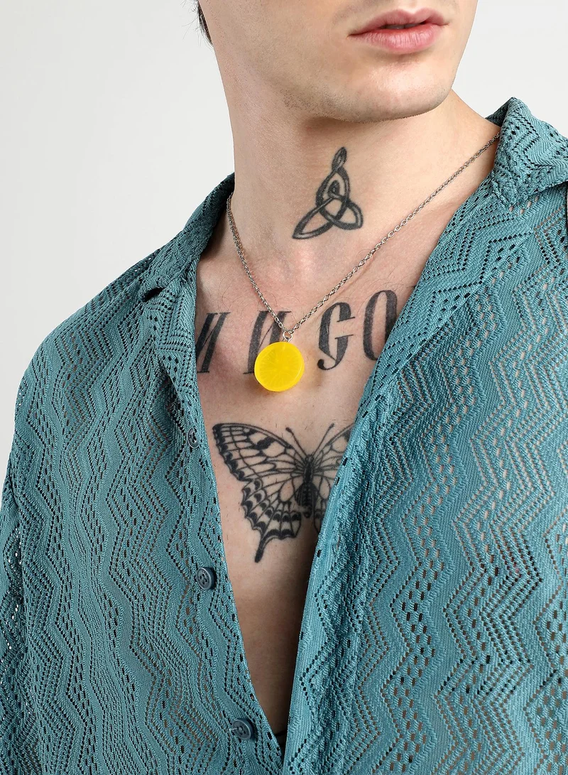 Campus Sutra Men's Teal Blue Oversized Zig-Zag Shirt
