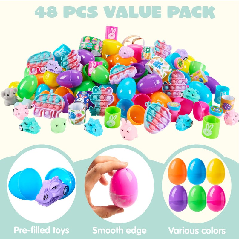 JOYIN 48 PCS Prefilled Easter Eggs with Assorted Toys, Stress Relief Toys for Easter Egg Hunt, Basket Stuffers, Party Favors, and Goodie Bag Fillers - Image 3