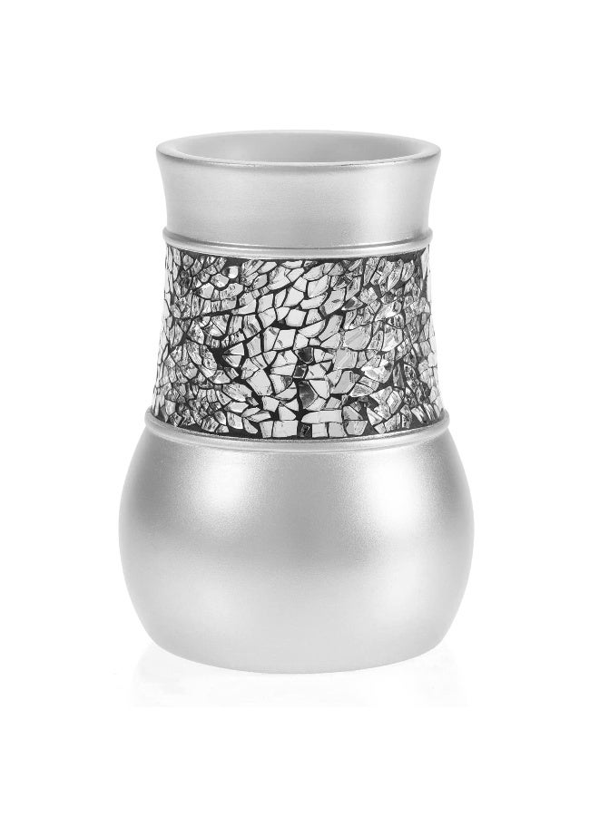 Creative Scents Crackled Glass Bathroom Tumbler Cup - Decorative Silver Crackled Glass Rinse Mug for Water, Best Tumblers for Mouthwash/Rinsing - Image 1