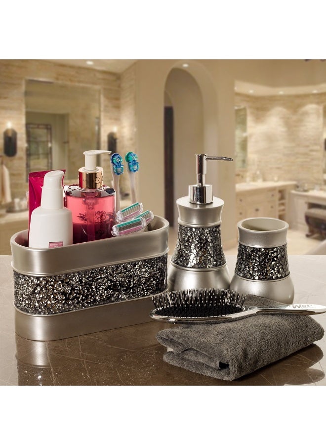 Creative Scents Crackled Glass Bathroom Tumbler Cup - Decorative Silver Crackled Glass Rinse Mug for Water, Best Tumblers for Mouthwash/Rinsing - Image 3