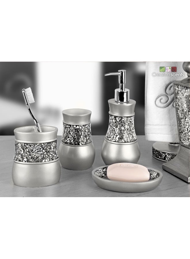 Creative Scents Crackled Glass Bathroom Tumbler Cup - Decorative Silver Crackled Glass Rinse Mug for Water, Best Tumblers for Mouthwash/Rinsing - Image 2