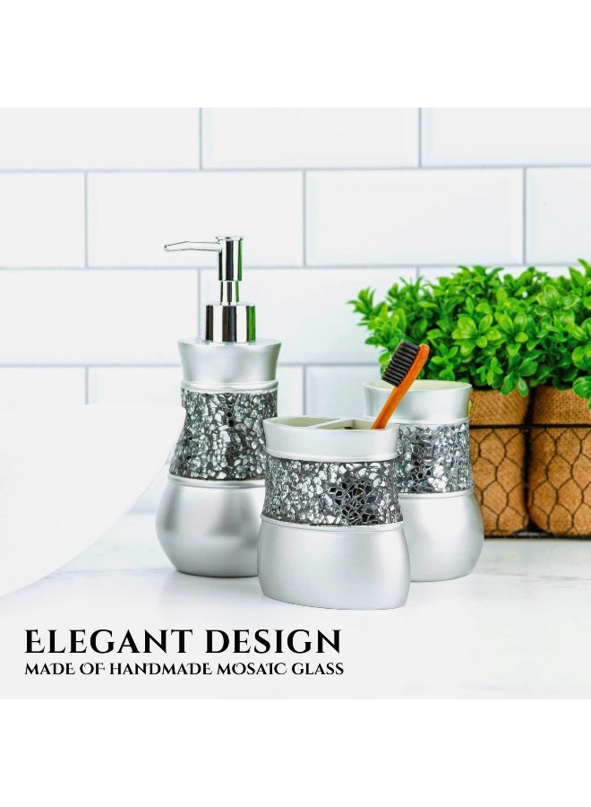 Creative Scents Crackled Glass Bathroom Tumbler Cup - Decorative Silver Crackled Glass Rinse Mug for Water, Best Tumblers for Mouthwash/Rinsing - Image 4