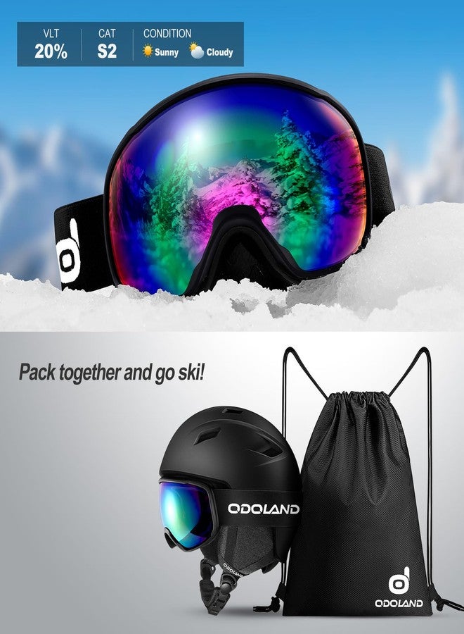 Odoland Ski Helmet and Goggles Set for Adults & Youth, Snowboard Helmet with Goggles - Shockproof Winter Sports Helmet with Protective Shell for Men, Women & Teens, Black, M - Image 4