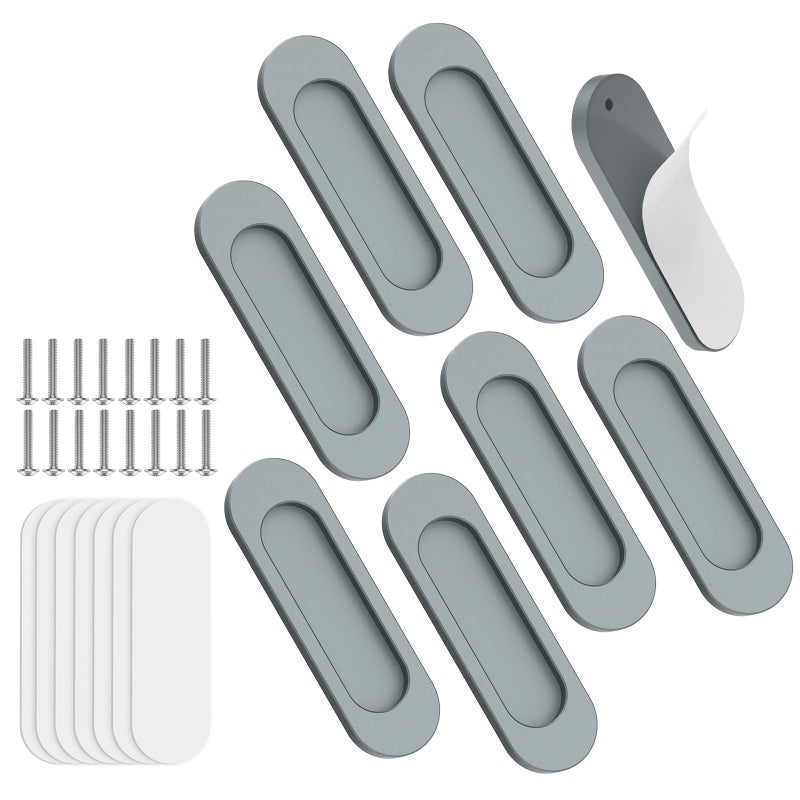 Yogepote 8 Pack Self Stick Sliding Door Handles, Aluminum Alloy 4 Inch Self Adhesive Cabinet Knobs For Push-Pull Glass Barn Doors, Closets, Wardrobes, Windows (8, Grey) - Image 1