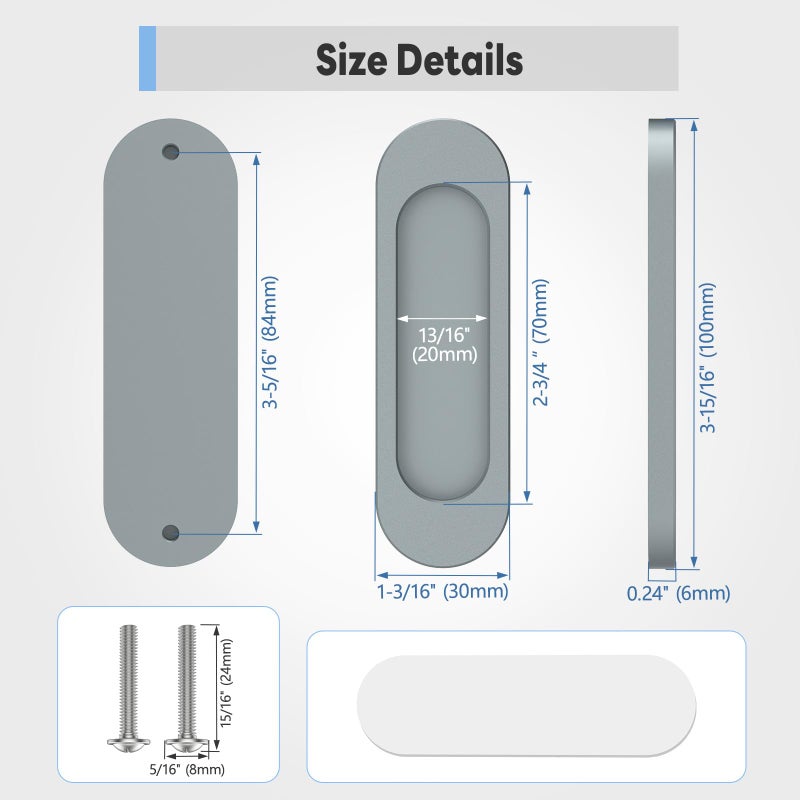 Yogepote 8 Pack Self Stick Sliding Door Handles, Aluminum Alloy 4 Inch Self Adhesive Cabinet Knobs For Push-Pull Glass Barn Doors, Closets, Wardrobes, Windows (8, Grey) - Image 5