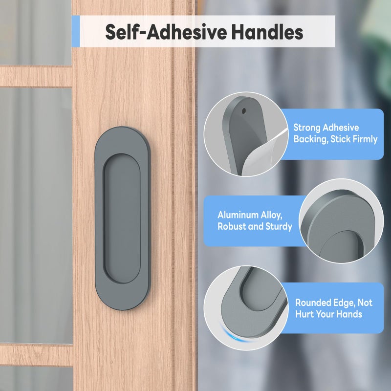 Yogepote 8 Pack Self Stick Sliding Door Handles, Aluminum Alloy 4 Inch Self Adhesive Cabinet Knobs For Push-Pull Glass Barn Doors, Closets, Wardrobes, Windows (8, Grey) - Image 2