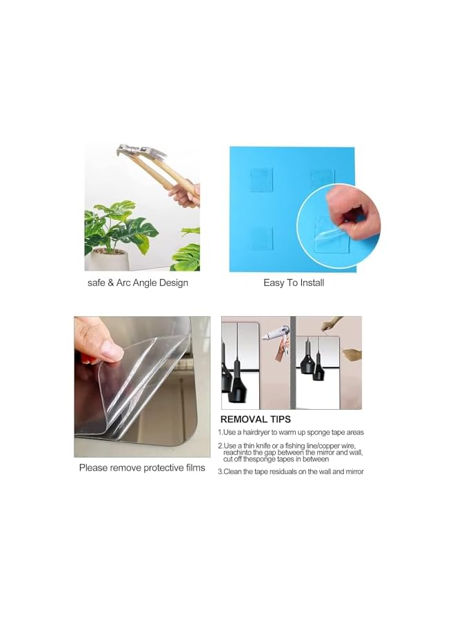 The Bros Full Length Wall Mirror Tiles, 20x 20 CM x 4 Pcs Acrylic Mirror Wall-Mounted, Non Glass Safety Mirror Great for Baby Kids Playroom, Used as Dorm Mirror Door Mirror Gym Mirror - Image 2