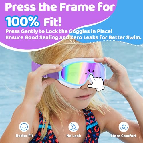 Vvinca Kids Goggles with Comfort Fabric Strap, Kids Swim Goggles Wide View Anti-Fog/UV No Leaking Swimming Goggles for 3-14 - Image 3