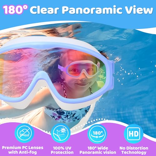 Vvinca Kids Goggles with Comfort Fabric Strap, Kids Swim Goggles Wide View Anti-Fog/UV No Leaking Swimming Goggles for 3-14 - Image 5
