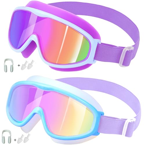 Vvinca Kids Goggles with Comfort Fabric Strap, Kids Swim Goggles Wide View Anti-Fog/UV No Leaking Swimming Goggles for 3-14 - Image 1