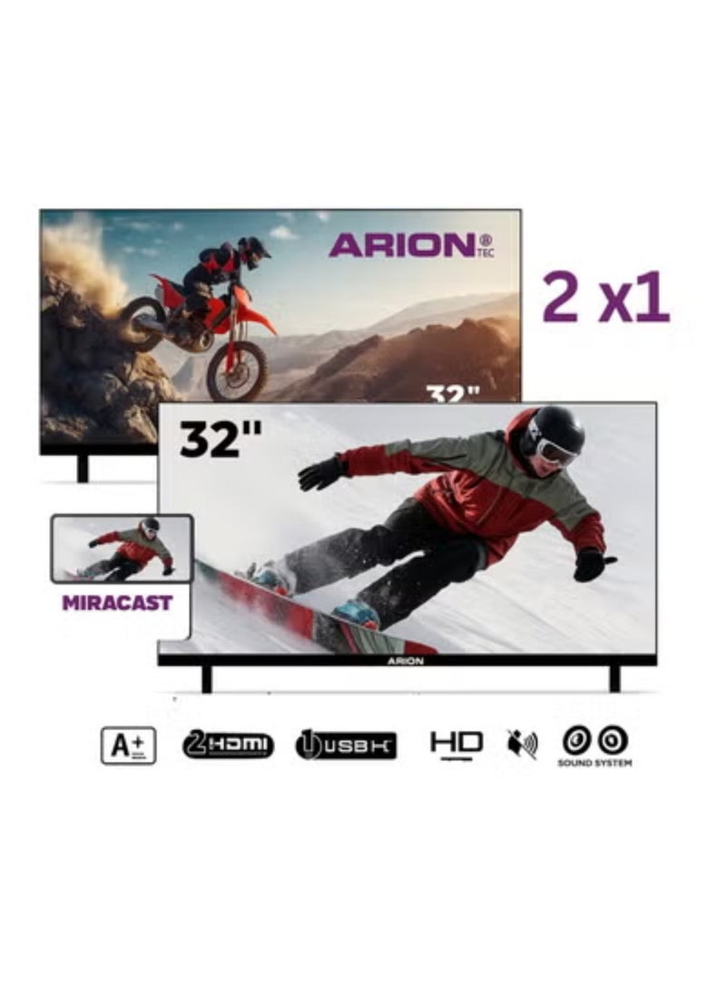 Arion Exclusive Arion 2 TVs Bundle: 2x 32" Frameless HD LED TVs (Includes MiraCast Model) AR-32RA310F & AR-32RA410F AR-32RA410F Bundle - Image 1