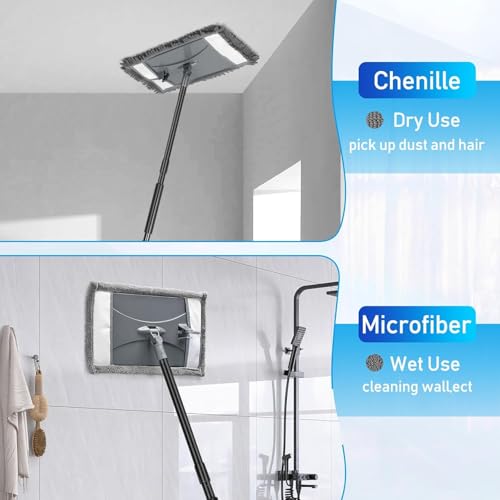 VOUBIEN Wall Cleaner Mop with Long Handle, Wall Dust Cleaning Mop for Washing Walls with 2 Microfiber Reusable Pads,Floor Dry Wet Dust Mops for Wall Washer, Floor,Ceiling Cleaner - Image 5