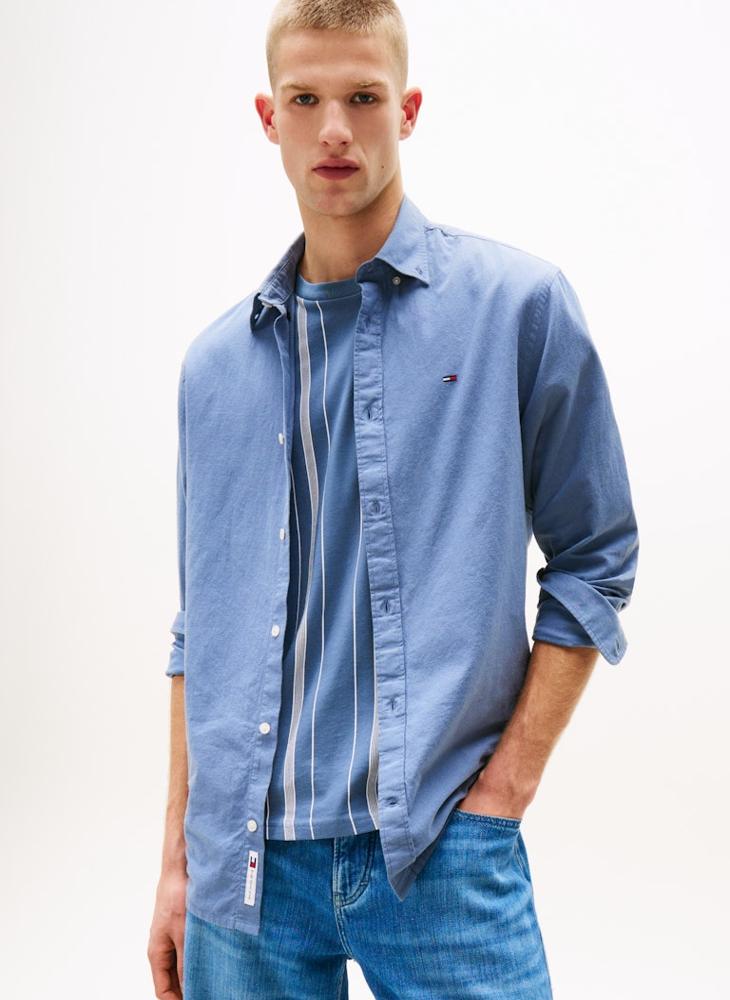تومي جينز قميص بأكمام طويلة بقصة عادية من مزيج الكتان - Image 1