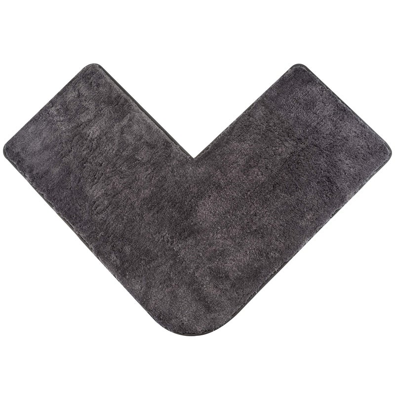 fluffy Bath Mat for Corner Showers made of Microfibre with NonSlip Bottom LShape  Inner Dimensions 50 x 50 cm Anthracite