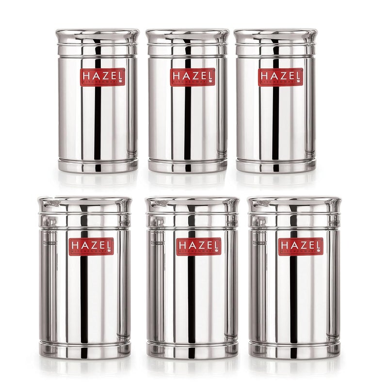 HAZEL Kitchen Steel Container Set Combo Steel Storage Box for Kitchen Steel Container for Kitchen Storage Set of 6 800ml 1200ml Ideal for Storing Rice Cereal Pulse Snacks - Image 1