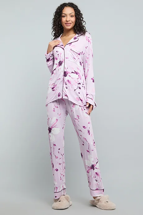 أر أند بي Patterned Lapel Collar Pyjama Set