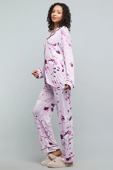 أر أند بي Patterned Lapel Collar Pyjama Set