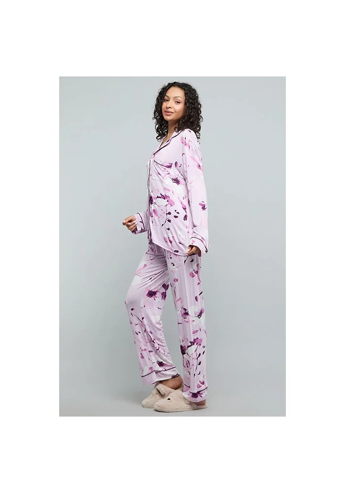 أر أند بي Patterned Lapel Collar Pyjama Set