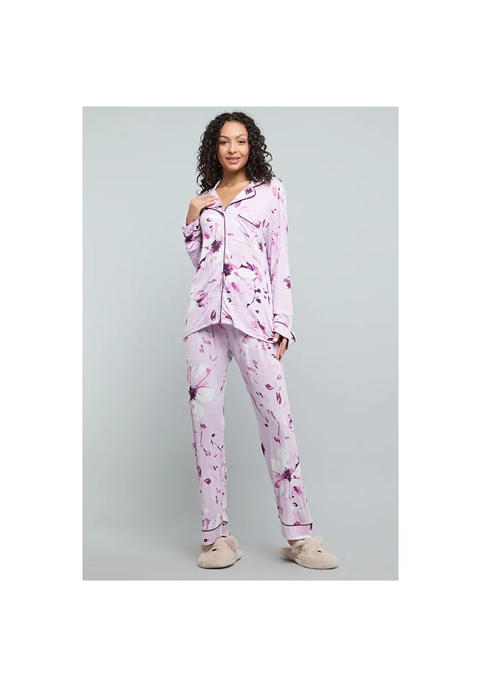 أر أند بي Patterned Lapel Collar Pyjama Set