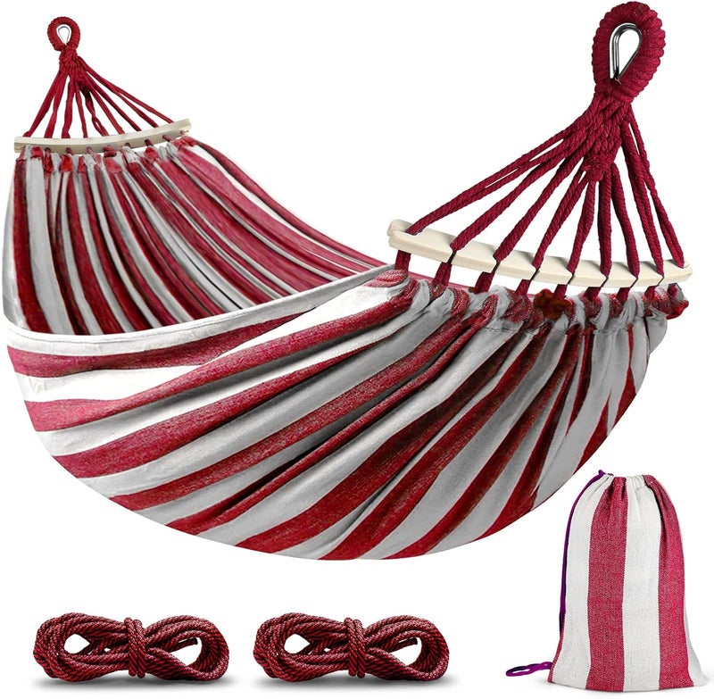 MOSFiATA Hammocks Portable Camping Hammock Upgraded 550lb Thickened Fabric Single Hammocks with Two Anti Roll Balance Beam and Tree Straps for Camping, Patio, Backyard, Outdoor(Red White) - Image 1