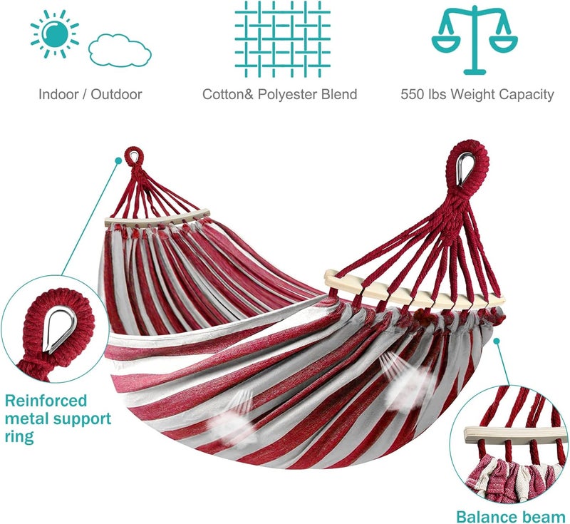 MOSFiATA Hammocks Portable Camping Hammock Upgraded 550lb Thickened Fabric Single Hammocks with Two Anti Roll Balance Beam and Tree Straps for Camping, Patio, Backyard, Outdoor(Red White) - Image 3