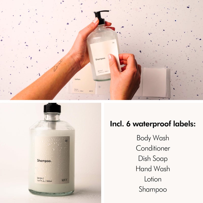 KIVY Glass Soap Dispenser Set [INCL. Waterproof Labels] - Brown Glass Soap Dispenser with Pump - Hand Soap and Dish Soap Set - for Kitchen, Shower & Bathroom (2X 16oz) - Image 4