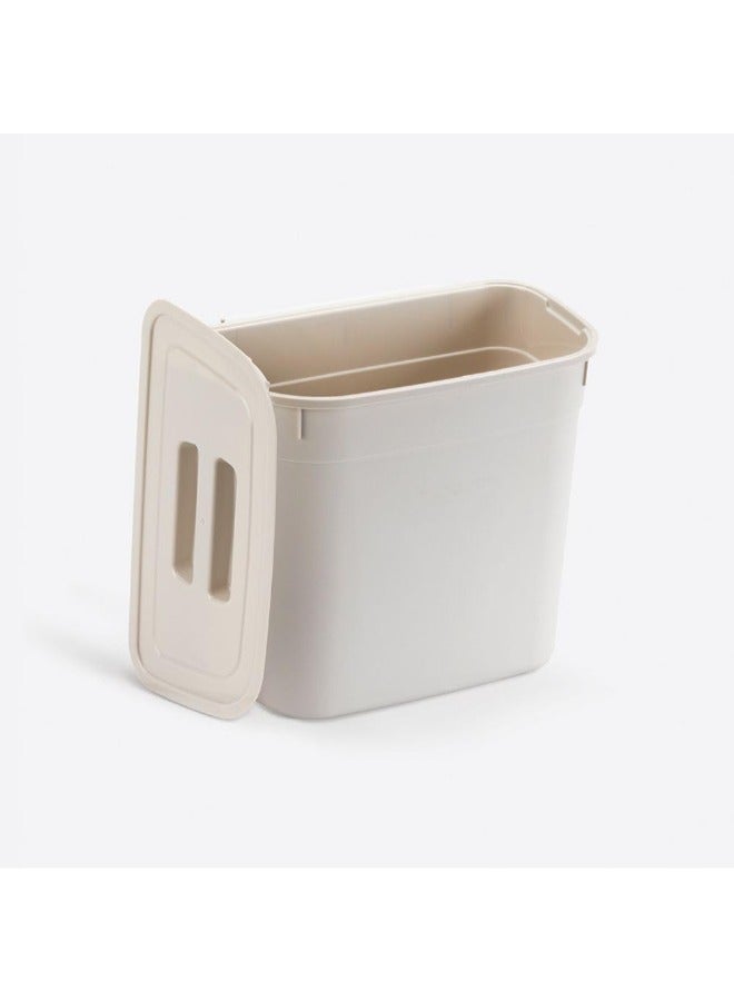 Hanging Bucket With Lid, Plastic Kitchen Basket Cabinet Door Classification, under Kitchen Sink Trash Bin Organizer-Beige - Image 3