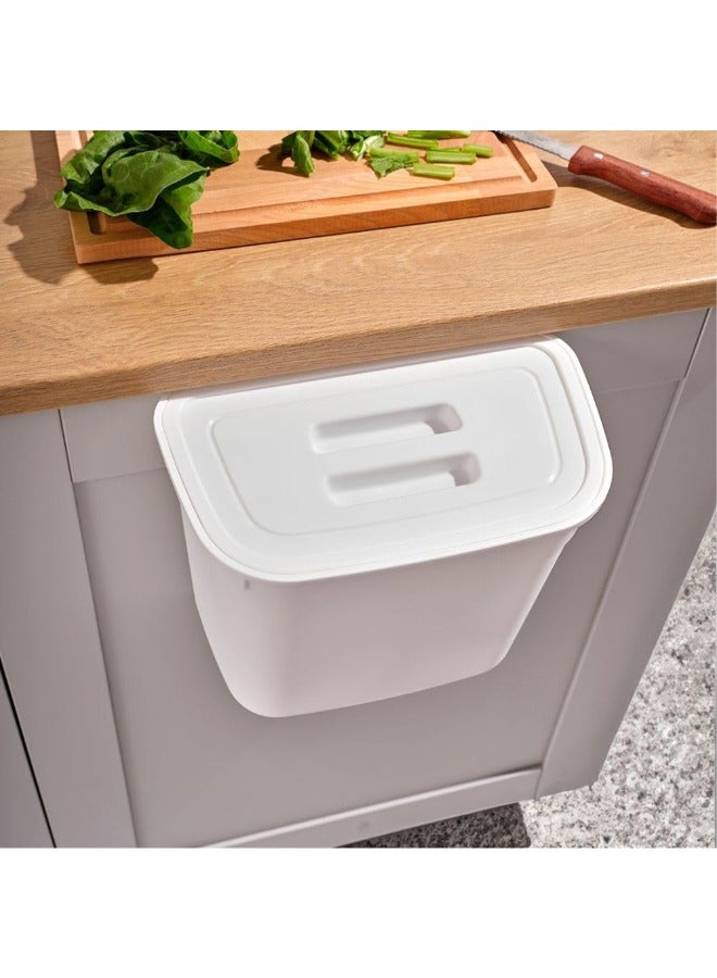 Hanging Bucket With Lid, Plastic Kitchen Basket Cabinet Door Classification, under Kitchen Sink Trash Bin Organizer-Beige - Image 4