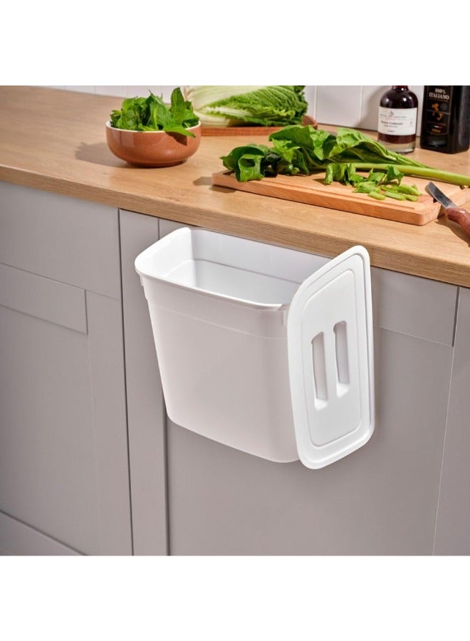 Hanging Bucket With Lid, Plastic Kitchen Basket Cabinet Door Classification, under Kitchen Sink Trash Bin Organizer-Beige - Image 5