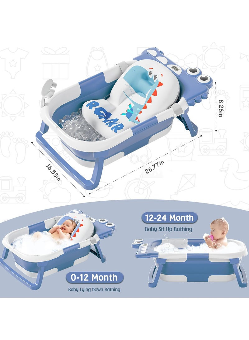 Flushrenic Foldable baby bathtub, baby bathtub with soft padding and real-time thermometer, baby bathtub with soft floating pad and real-time temperature monitoring LCD screen, baby to toddler bathtub, portable newborn travel bathtub, suitable for babies, boys, girls - Image 2