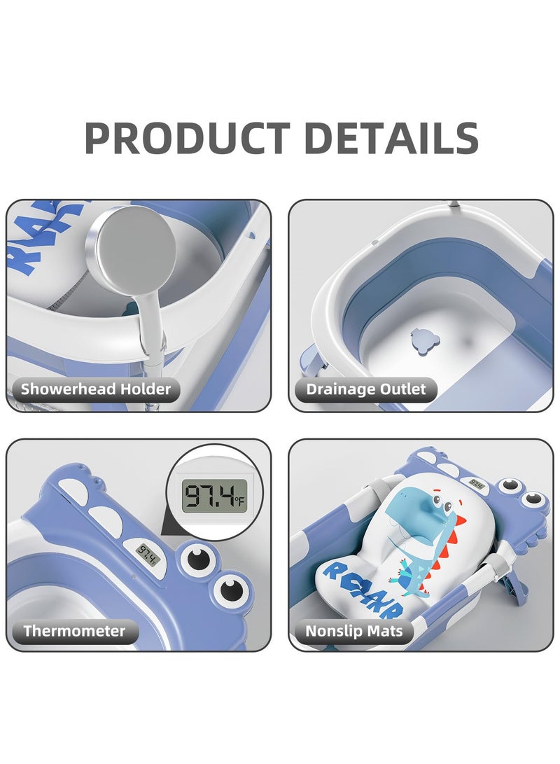 Flushrenic Foldable baby bathtub, baby bathtub with soft padding and real-time thermometer, baby bathtub with soft floating pad and real-time temperature monitoring LCD screen, baby to toddler bathtub, portable newborn travel bathtub, suitable for babies, boys, girls - Image 4