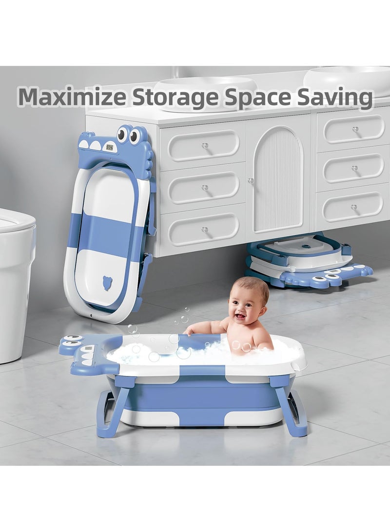 Flushrenic Foldable baby bathtub, baby bathtub with soft padding and real-time thermometer, baby bathtub with soft floating pad and real-time temperature monitoring LCD screen, baby to toddler bathtub, portable newborn travel bathtub, suitable for babies, boys, girls - Image 5