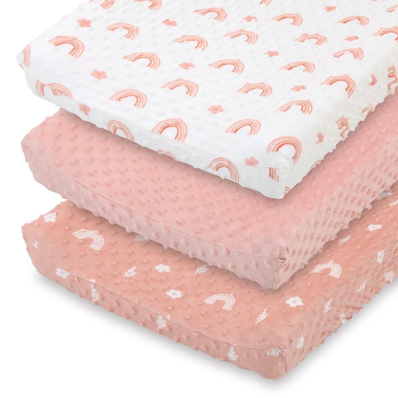 The Peanut Shell The Peanutshell Baby Changing Pad Covers Girl Pink Minky Changing Table Sheets for Girls Boho Rainbow Floral Nursery Decor - Image 1